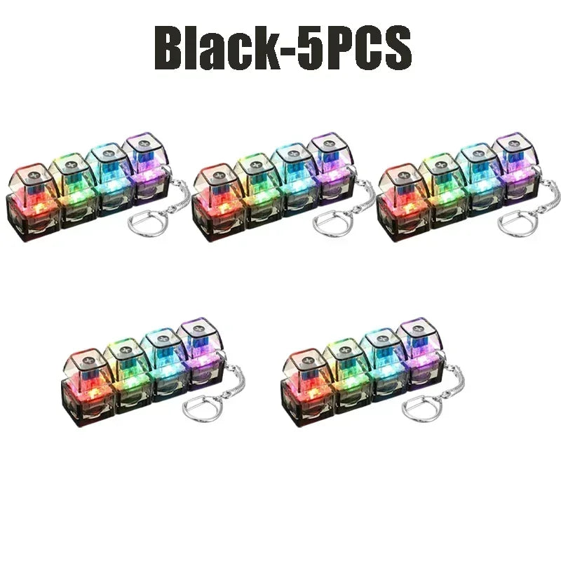 Portable LED Keyboard Keychain Click Button Stress Reliever Desk Accessory