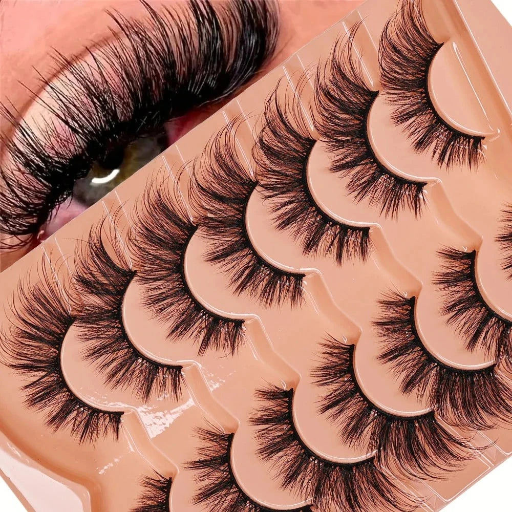 7 Pairs Cat Eye Eyelashes 3D Natural False Lashes 5D Fluffy Soft Cross Manga Lashes Wispy Natural Ey