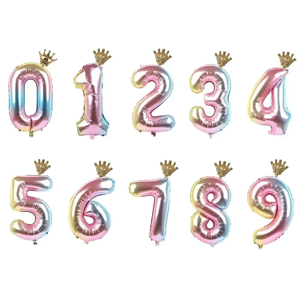 32inch Rainbow Crown Number Foil Balloon Birthday alternate view