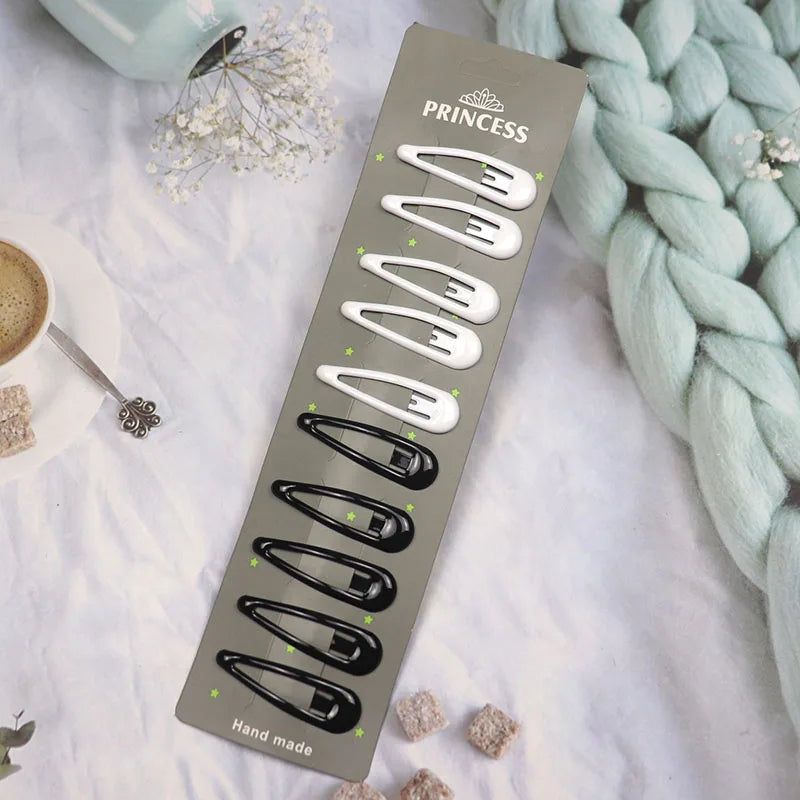 10Pcs Black Coffee Color Barrettes Women Snap Hair Clips Girls Hair Accessories Geomet close-up view