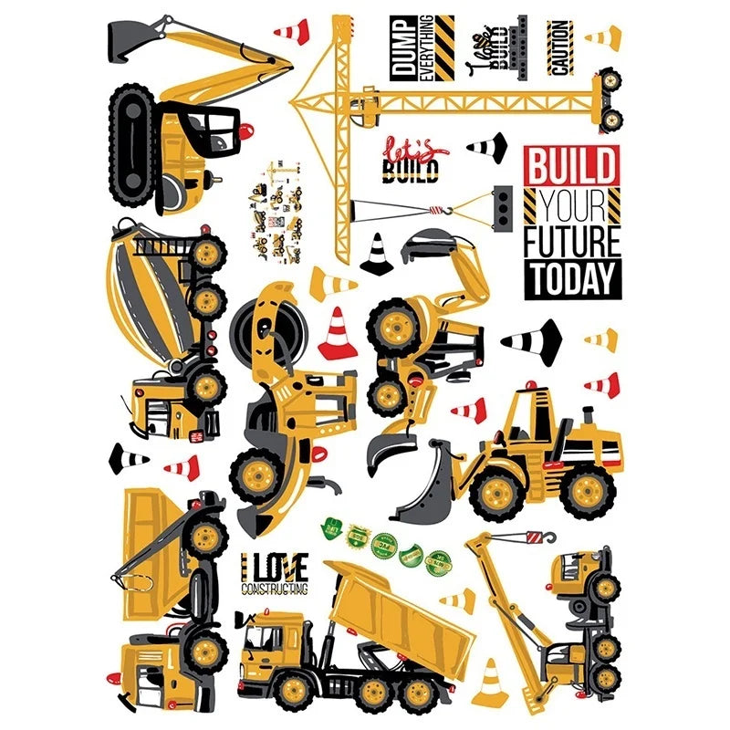 Cartoon Excavator Construction Wall Decals | Baby Boy Nursery Kids Room Stickers