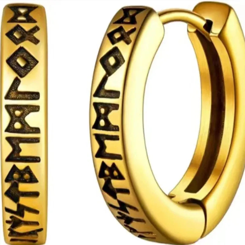 Viking Rune Hoop Earrings | Stainless Steel Norse Jewelry for Men and Women detail view