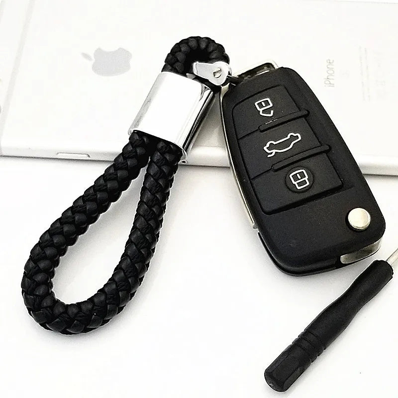 Detachable Leather Car Keychain | 360 Degree Rotating Metal Key Ring for Honda Audi BMW detail view
