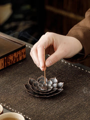 2in1 Alloy Incense Burner | Metal Sandalwood Stick Holder with Zen Lotus Design alternate view