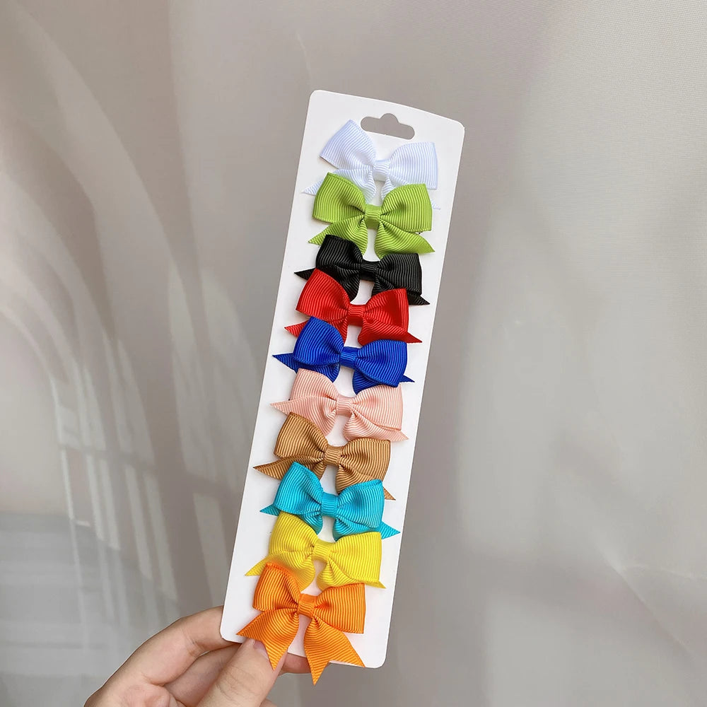 10Pcs/Set Solid Color Kids Bows Hair Clips for Baby Girls Handmade Ribbon Bowknot Hai alternate view