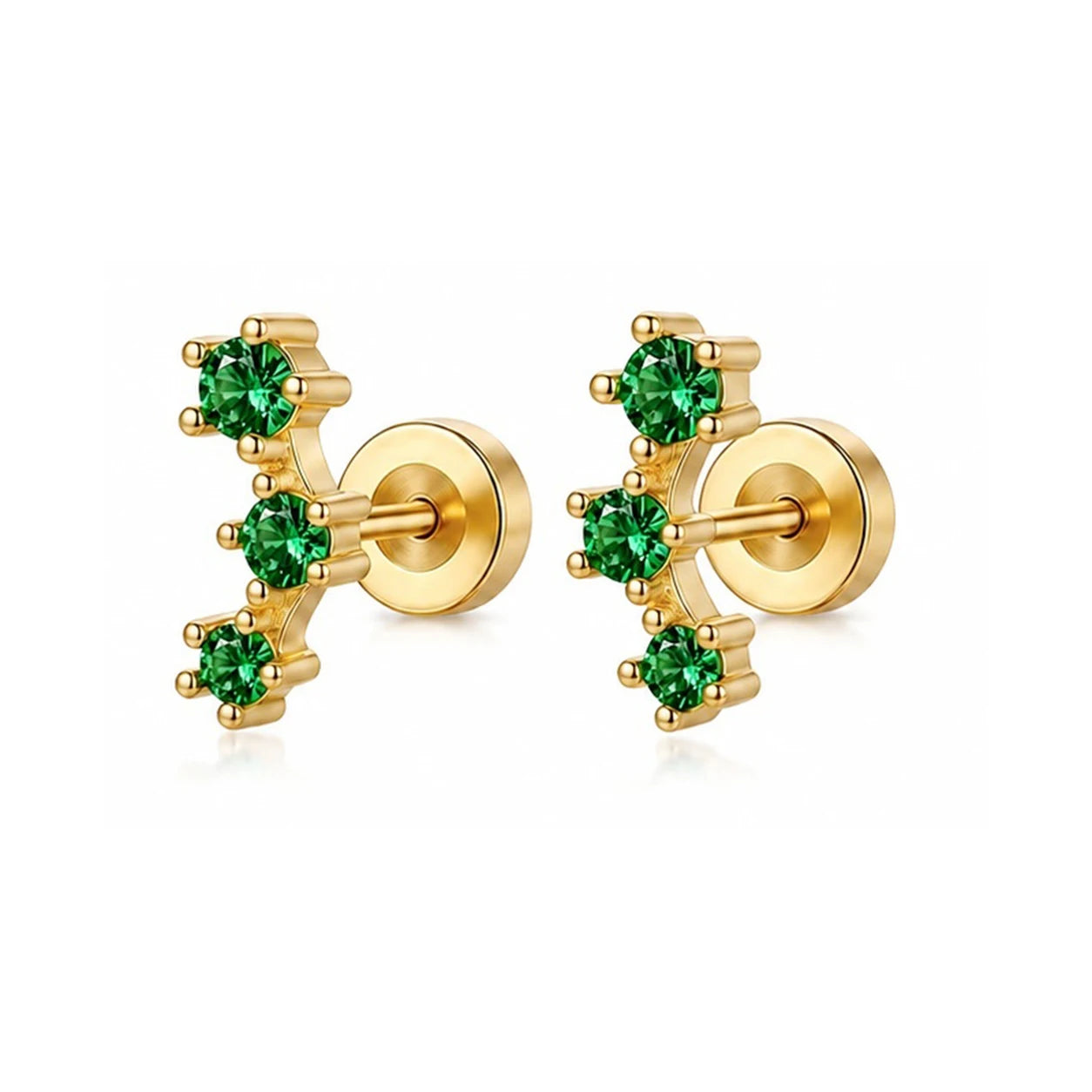 EVISPOL 18G Stainless Steel Flat Back Stud Earrings for Women Men Hypoallergenic Green close-up view