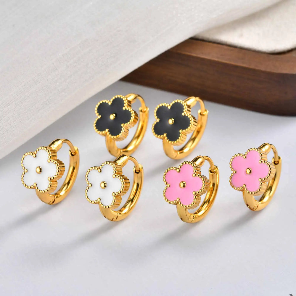 Dainty Lucky Leaf Hoop Earrings for Women Teens, Stainless Steel Flower Hoop Earrings alternate view