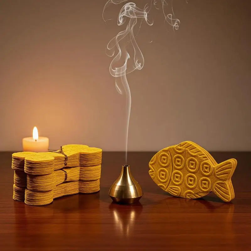 Pet Memorial Ceremonial Money Notes Yellow Fish-Shaped Joss Paper for Pet Loss Remembran detail view