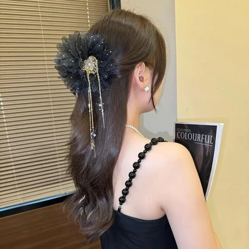 Fashion Flower Tassel Hair Clip For Women Girls Shark Ponytail Clip Headdress Temperament Headwear Hair Accessories Gifts