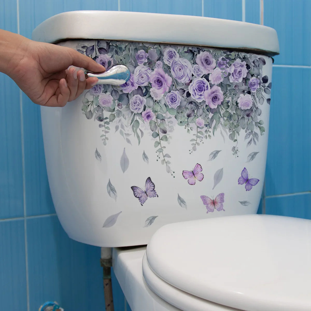 Purple Flower Wall Stickers Self Adhesive | Nordic Art Forest Butterfly Decals for Ki lifestyle view