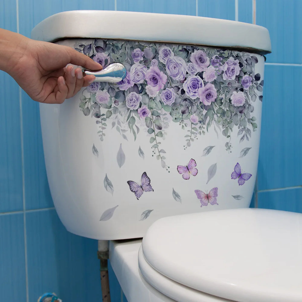 Purple Flower Wall Stickers Self Adhesive | Nordic Art Forest Butterfly Decals for Ki lifestyle view