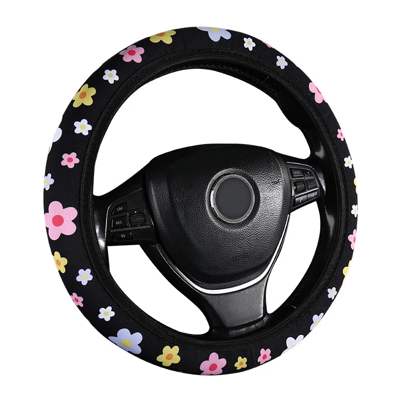 Flannelette Steering Wheel Cover Floral Print Anti-Slip