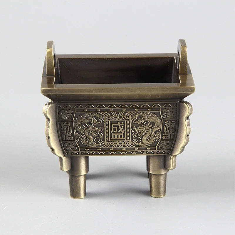 Mini Bronze Incense Burner | Chinese Retro Dragon Carving Decoration additional angle