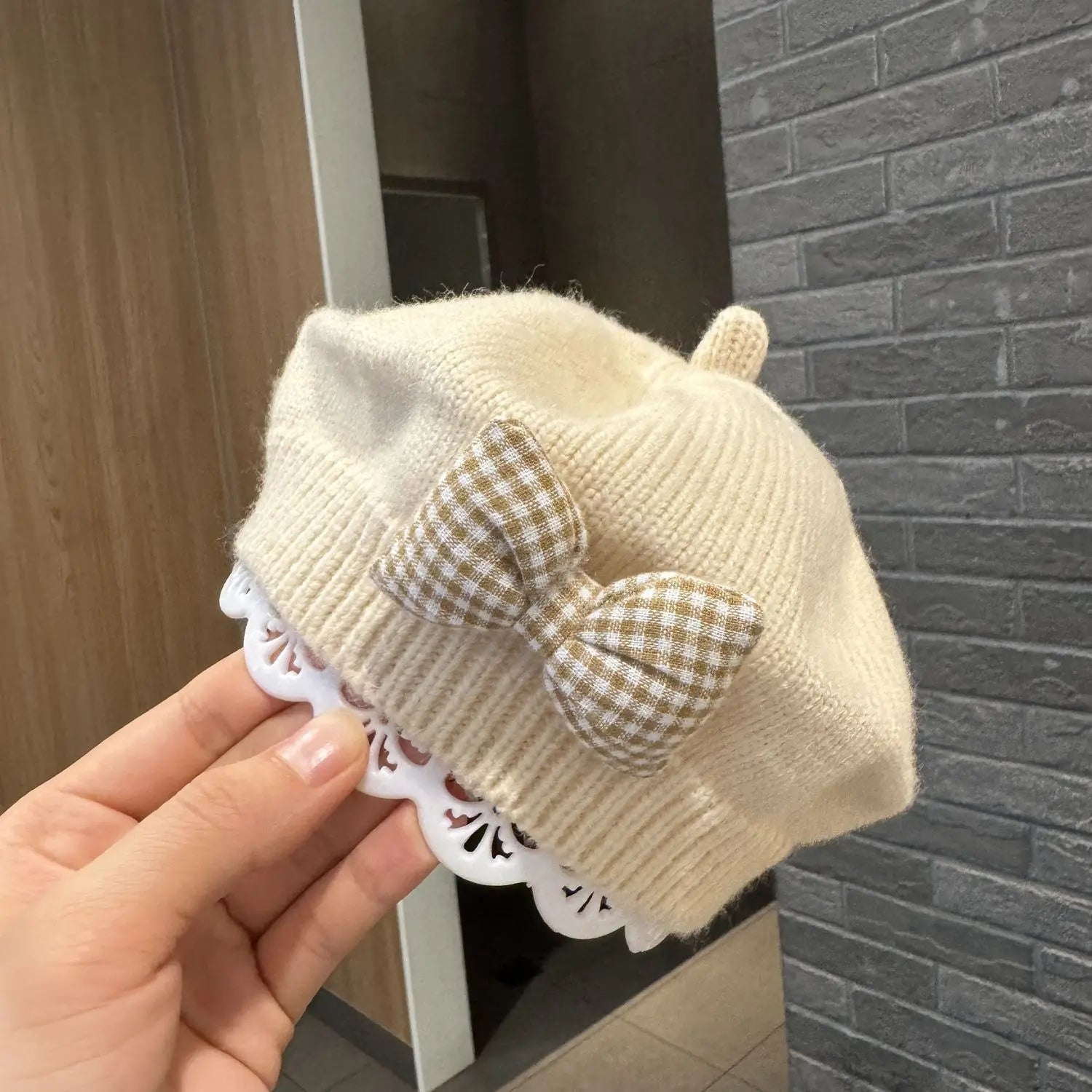 Kids Knitted Beret with Bow | Winter Hat for Baby Girls and Toddlers alternate view