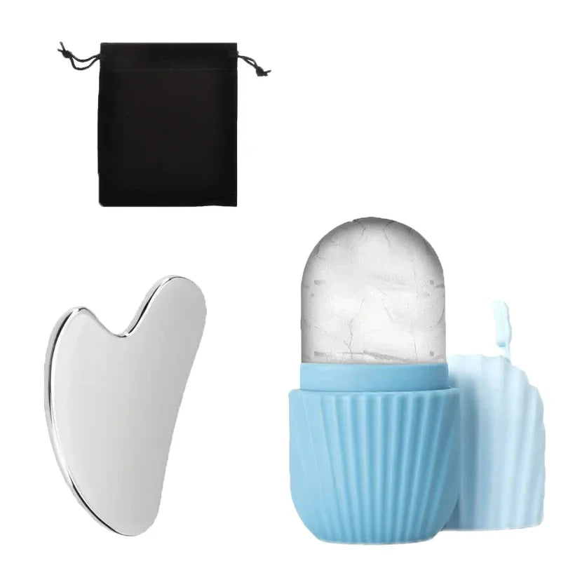 Ice Face Roller and Gua Sha Set | Stainless Steel Facial Massage Tools lifestyle view