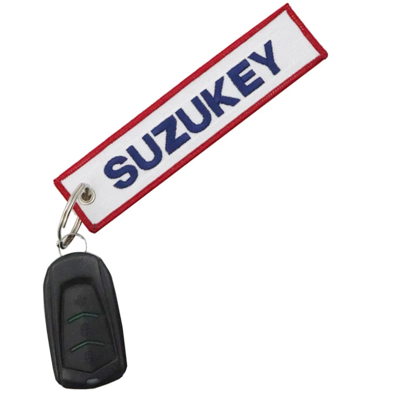 JDM SUZUKEY Logo Key Chain | Double Sided Embroidery Motorcycle Keyring lifestyle view