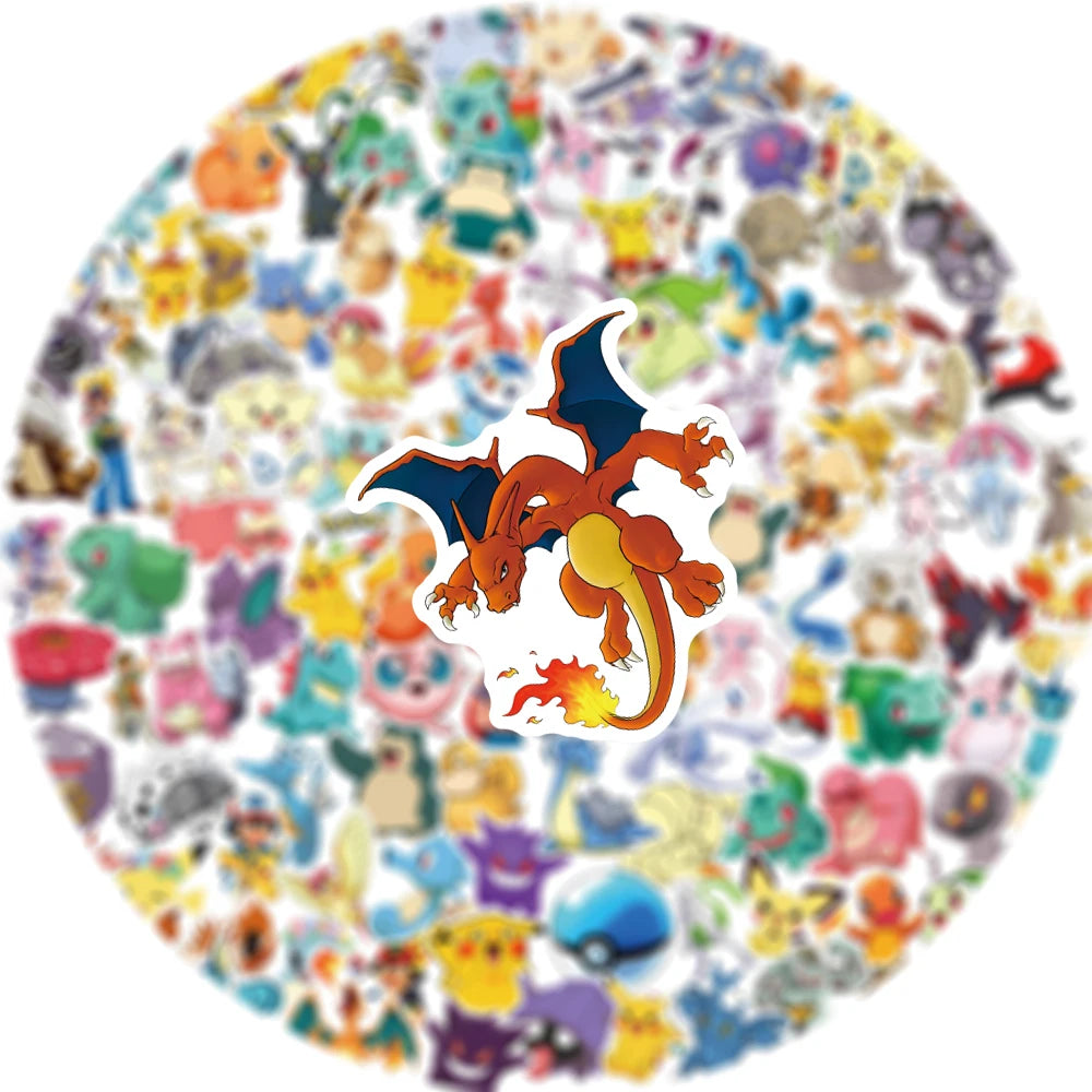 50/100/200pcs Pokemon Anime Stickers Pikachu Kawaii Sticker Laptop Suitcase Skateboar lifestyle view