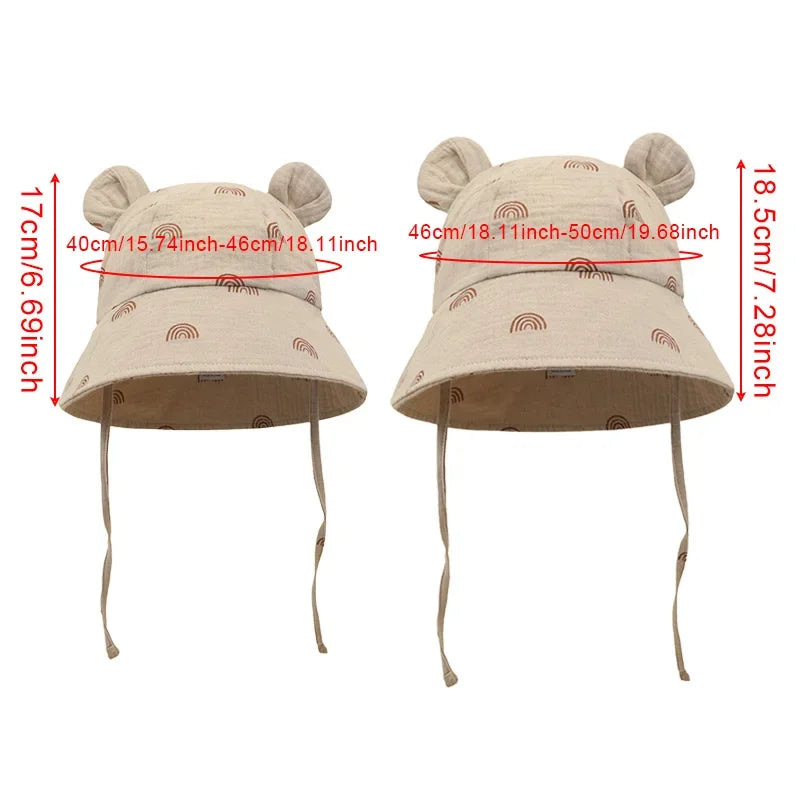 Muslin Baby Sun Hat for Toddlers | 100% Cotton Cartoon Kids Cap close-up view