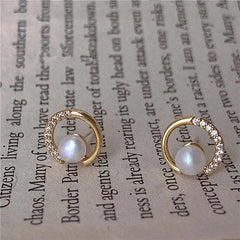Elegant and Fashionable Geometric round Earrings, Personalized Imitation Pearl round Zircon Earrings, Hollowed out Finished Earr