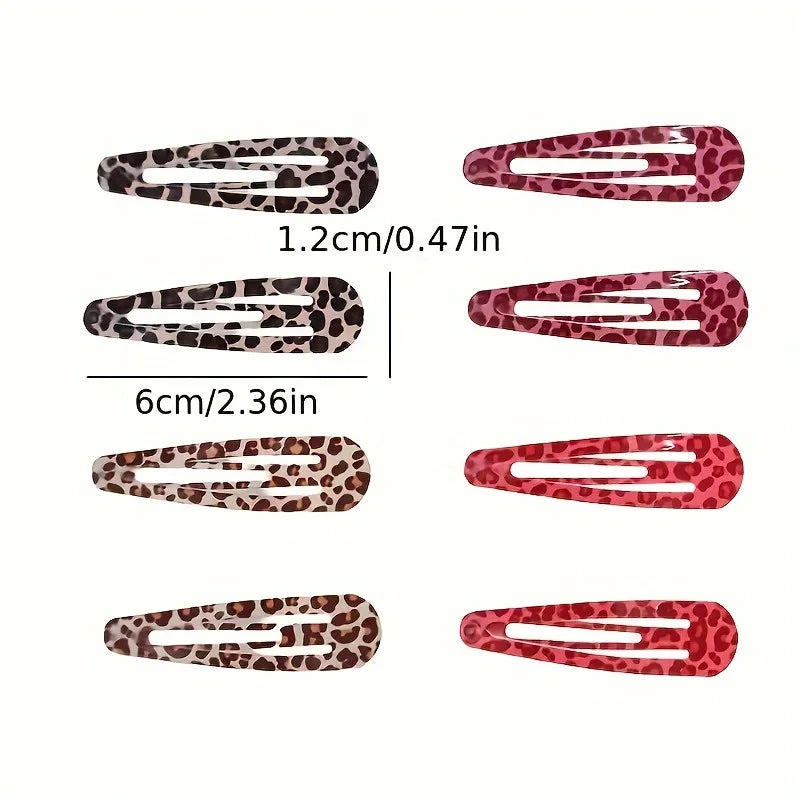 8pcs/set Leopard Print Hair Clips for Women Girls Vintage Geometric Star BB Clips Bang close-up view