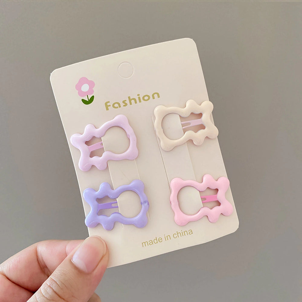 Cute Kids Hair Clips Set 4pcs Colorful Star And Heart Bang Holders Hairpin Non Slip additional angle