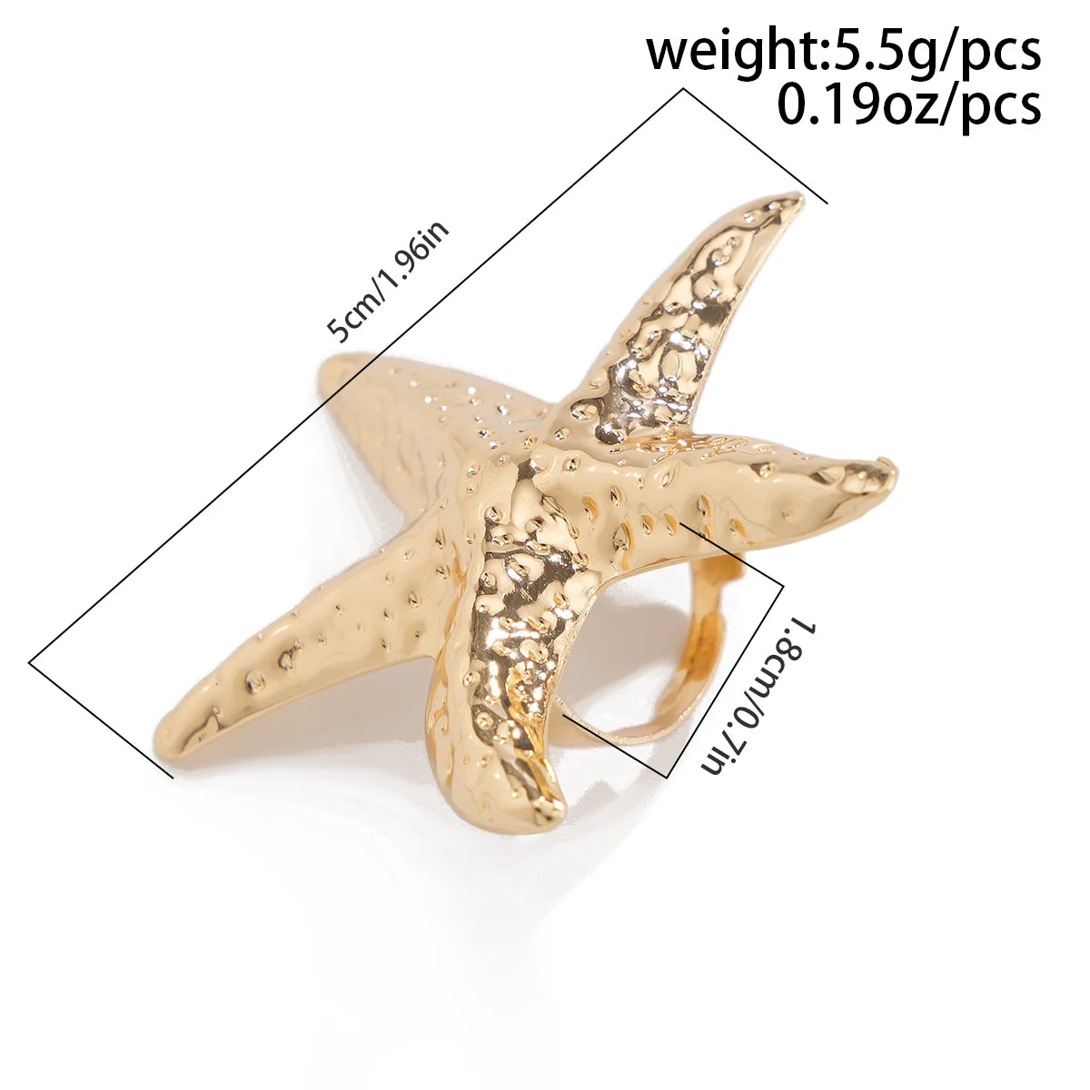 Exaggerated Big Starfish Conch Gold Color Rings Women Boho Creative Irregular Geometri close-up view