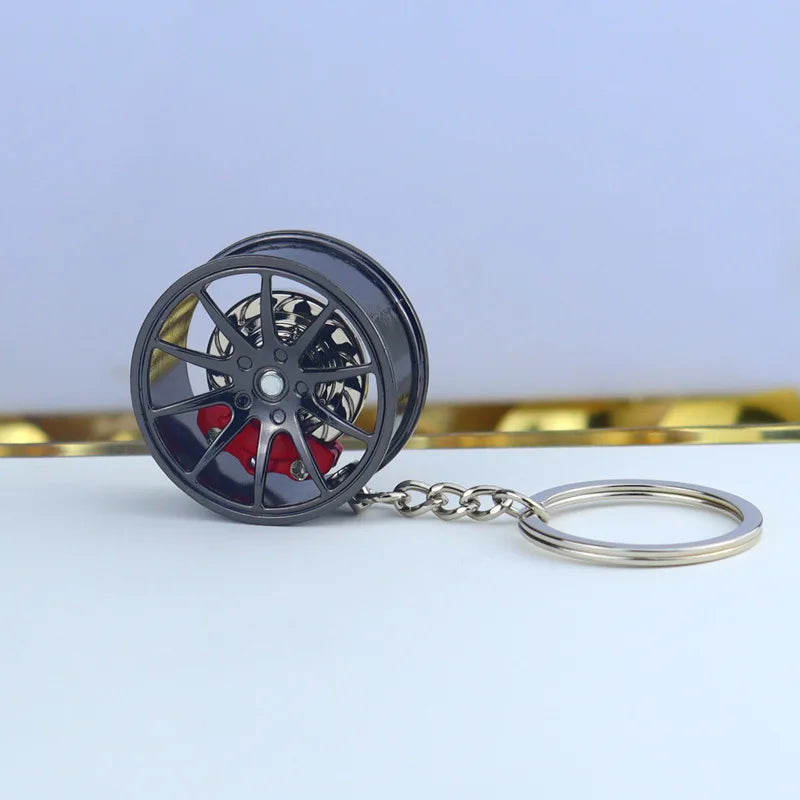 3D Car Tire Brake Disc Keychain | Fidget Toy Key Ring close-up view