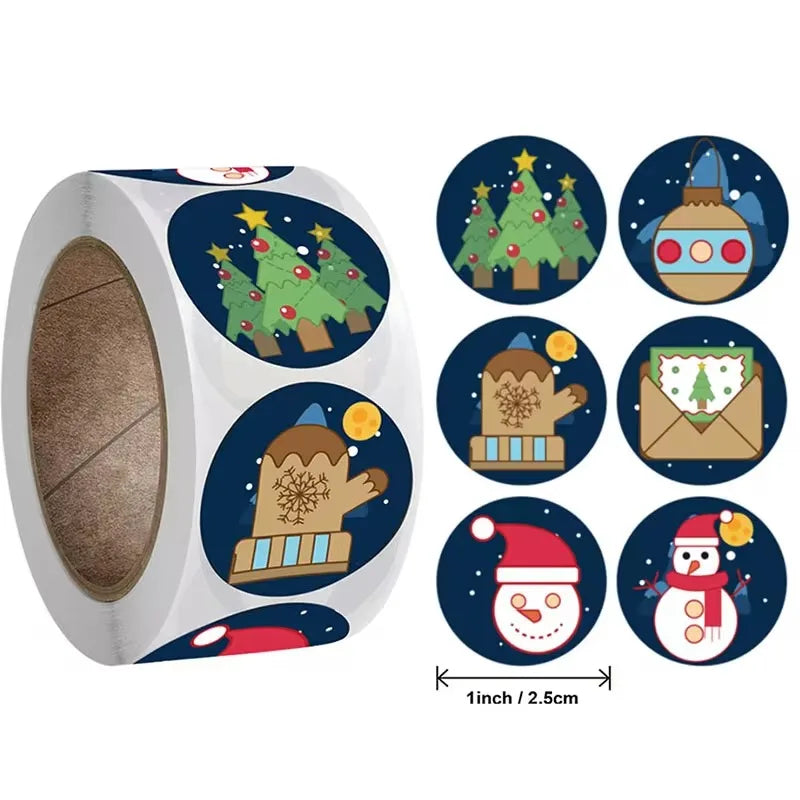 Merry Christmas Stickers | Round Roll Sticker Pack for Gift Wrapping and DIY Crafts additional angle
