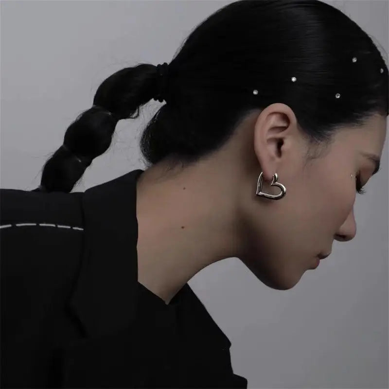 925 Sterling Silver Heart Love Hoop Stud Earrings | Hypoallergenic Fine Jewelry for Wo close-up view
