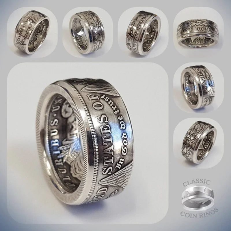 New S925 Sterling Silver Ring Thai Silver Vintage National Emblem Motto Ring For Men Jewelry Gifts