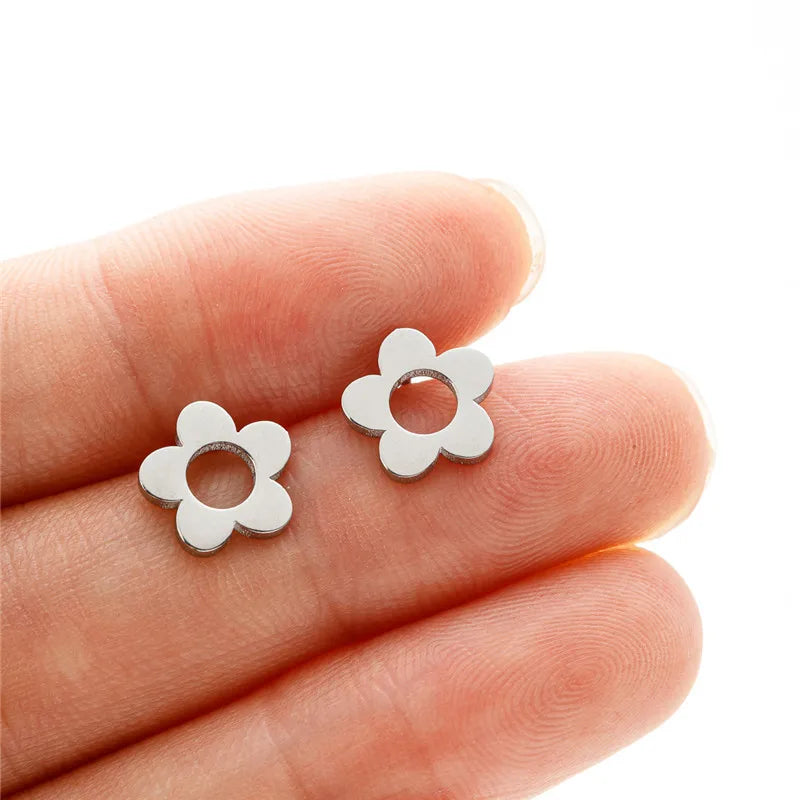 Multiple Stainless Steel Flower Stud Earrings Women Korean Daisy Mandala Rose Lotus E alternate view