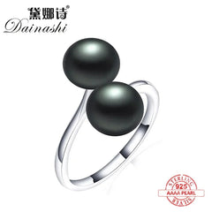 2026 New Arrival Black Natural Freshwater Pearl Ring Adjustable Fashion Novel Ring 925 Sterling Silv
