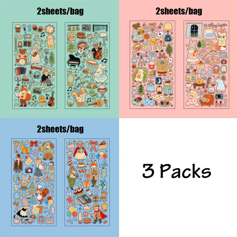 3Packs PET Cartoon Die-Cut Stickers | Journal Decorative Stickers for DIY Scrapbookin alternate view