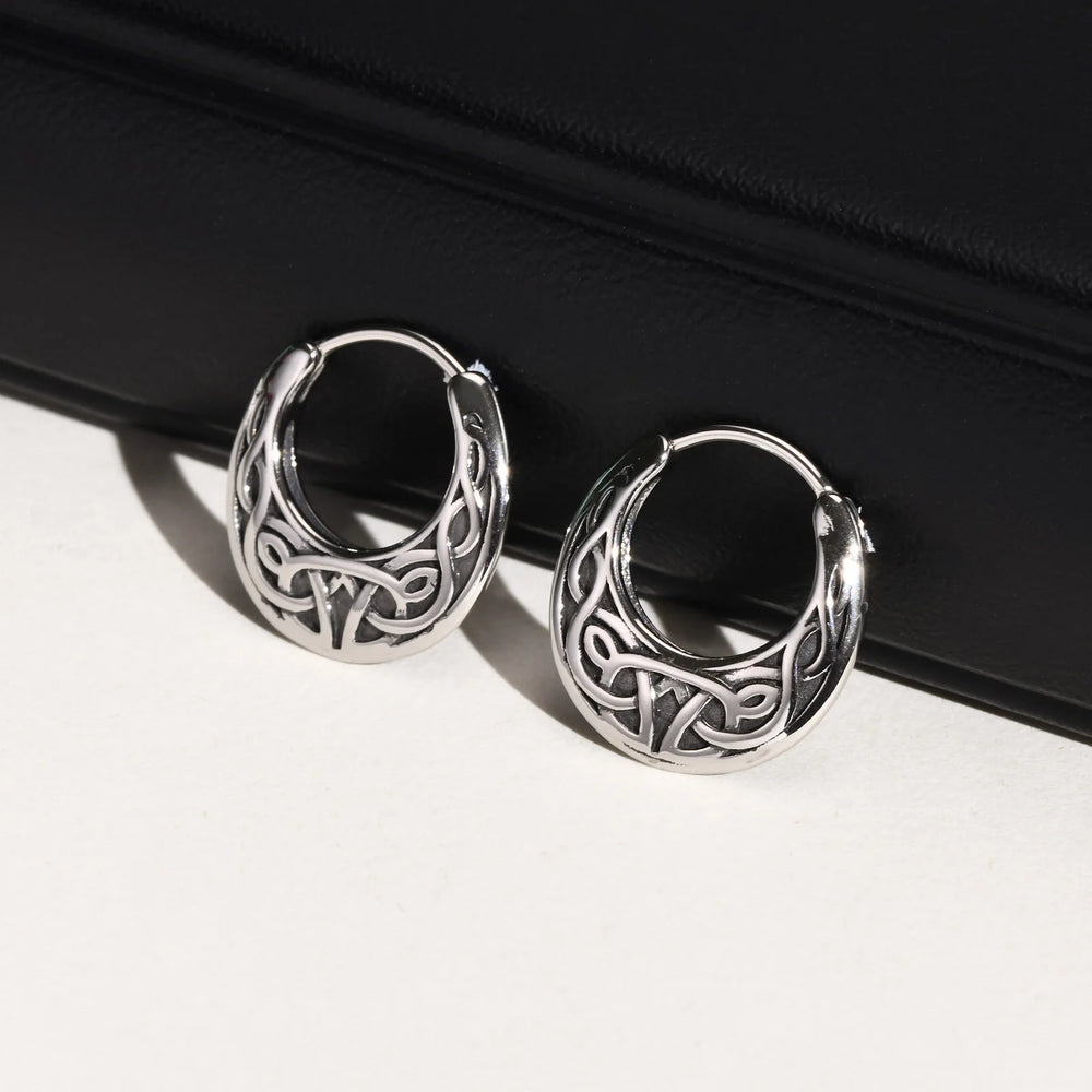 Punk Viking Hoop Earrings for Men Boys,Vintage Celtic Knot Stainless Steel Huggies additional angle