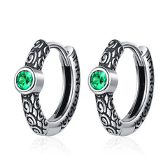 Unisex S925 Sterling Silver Vintage Thai Earrings with Green Zircon | Unique Jewelry G close-up view