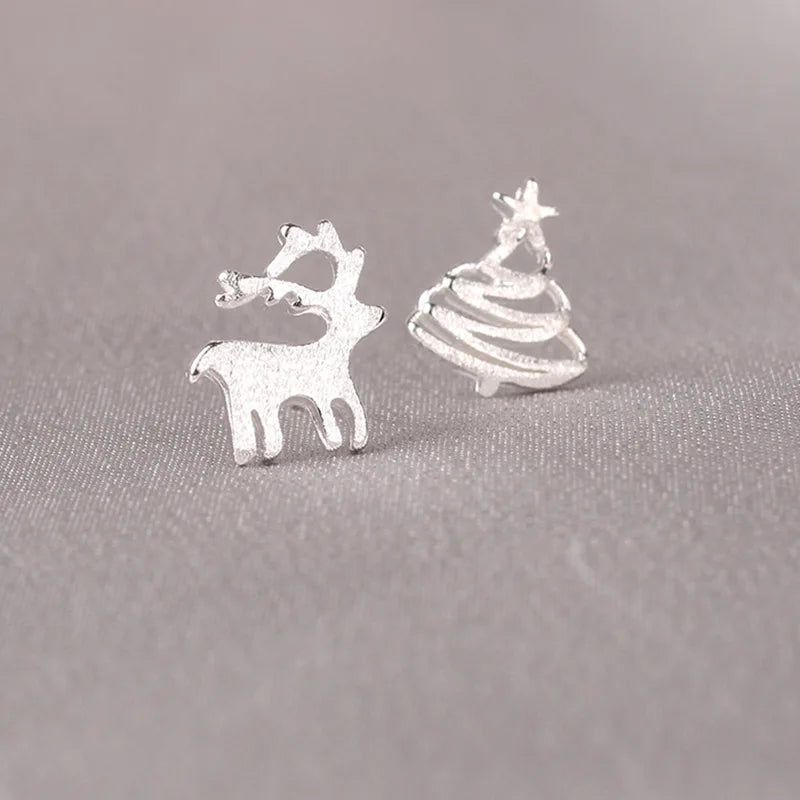 925 Silver Needles Lovely Mini Stud Earrings Women Cute Heart Star Moon Daisy Christma close-up view