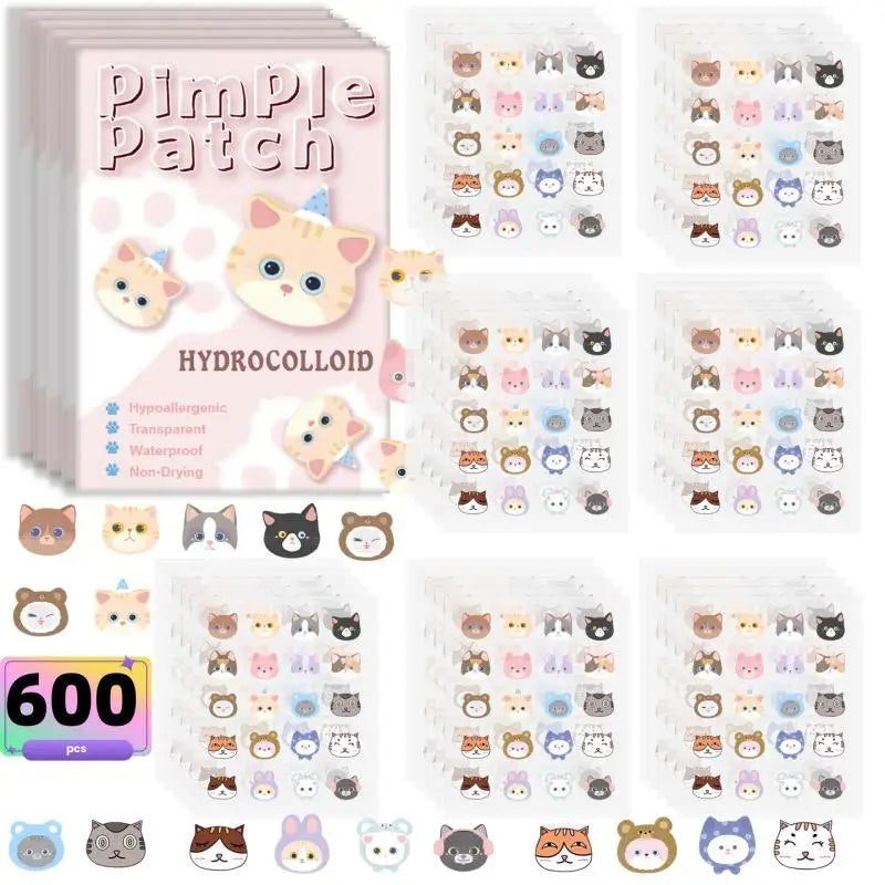 600 Pcs Cat Shaped Acne Patches | Hydrocolloid Pimple Stickers with Cute Design close-up view