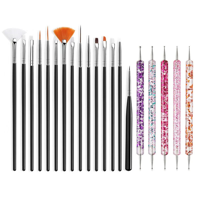 5/20Pcs Nail Art Brush Design Tip Painting Drawing Carving Dotting Pen FlatFan Liner lifestyle view