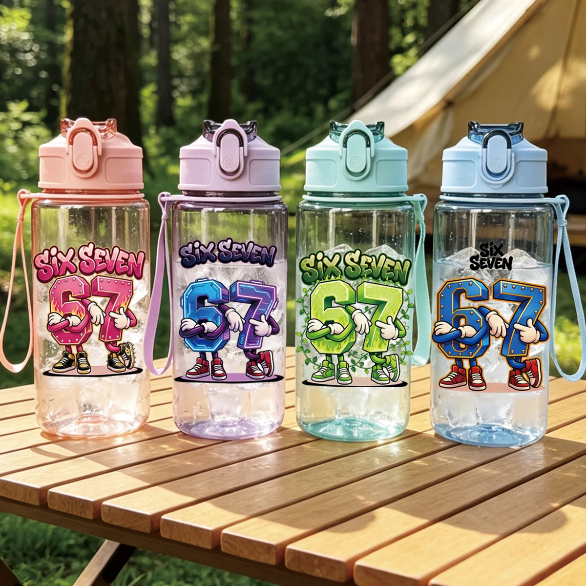 1 Piece 500ml (17 fl oz) 67 Printed Straw Cup, Summer Water Bottle, BPA Free, Portabl alternate view