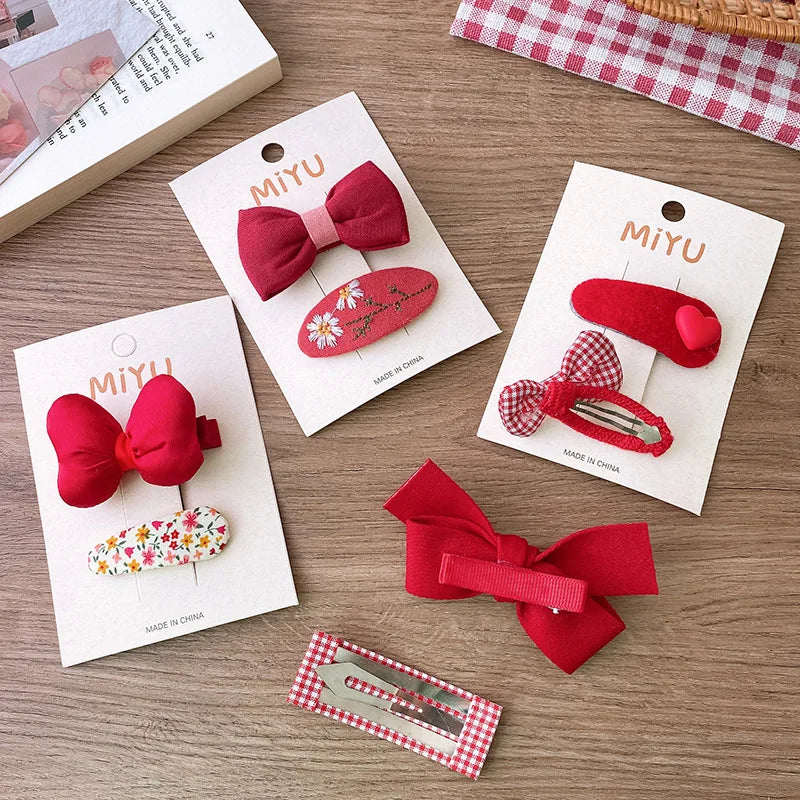 2PCS Christmas Hair Pins for Girls New Year Red Bow Bangs Clips Baby Hair Accessories Knitted Hairpin Sweet Korean Kid Hair Clip