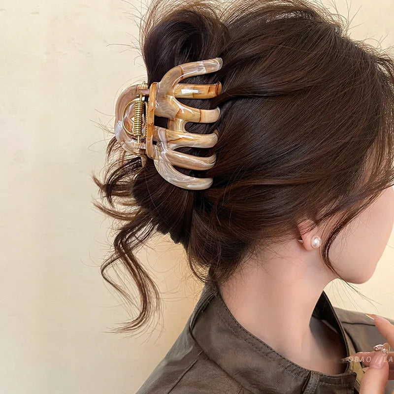 Korean Style Acrylic Pumpkin Hair Clip for Woman Elegant Temperament Shark Clip Fashion Girl's Ponytail Hair Clamp