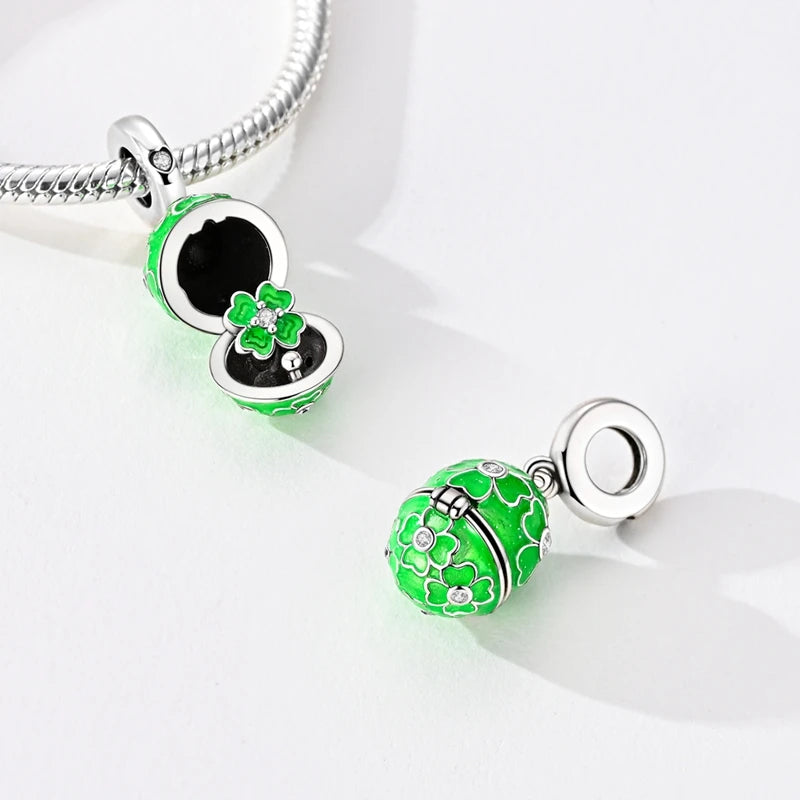 925 Sterling Silver Pendant Charms Beads Green Four-leaf Clover Love Family Tree Ch additional angle