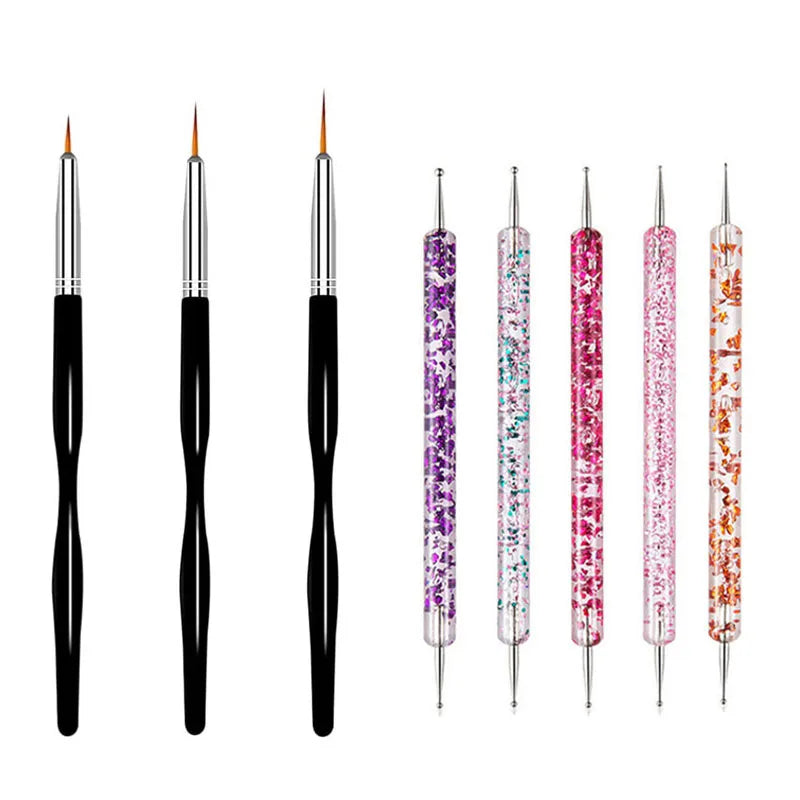 5/20Pcs Nail Art Brush Design Tip Painting Drawing Carving Dotting Pen FlatFan Liner A close-up view