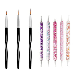 5/20Pcs Nail Art Brush Design Tip Painting Drawing Carving Dotting Pen FlatFan Liner Acrylic Gel UV Polish Manicure Tools