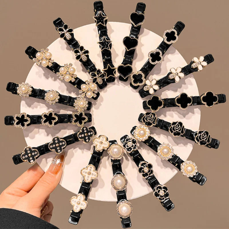 2pcs Korean Style Rhinestone Braided Hair Clip for Woman Elegant Temperament Duckbill Clip Fashion Girl's Side Clip Hairpin
