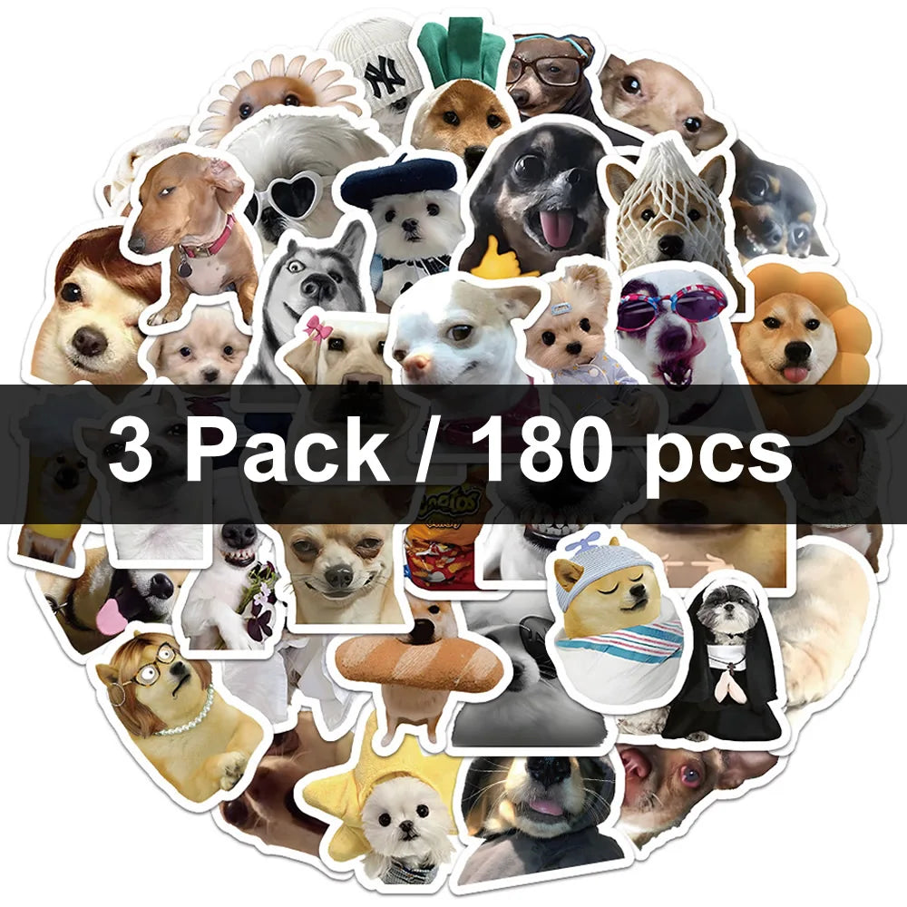 30/60/180 Funny Dogs Stickers Cartoon Cute Decals Toy Stationery Guitar Phone Bicycle close-up view