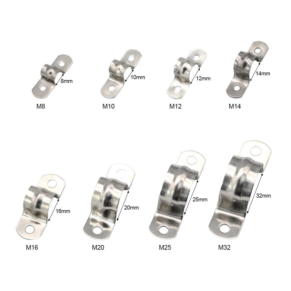NINDEJIN U Shape Pipe Clamps | 304 Stainless Steel Two Hole Strap Conduit Tube Clip close-up view