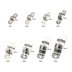 NINDEJIN U Shape Pipe Clamps | 304 Stainless Steel Two Hole Strap Conduit Tube Clip close-up view
