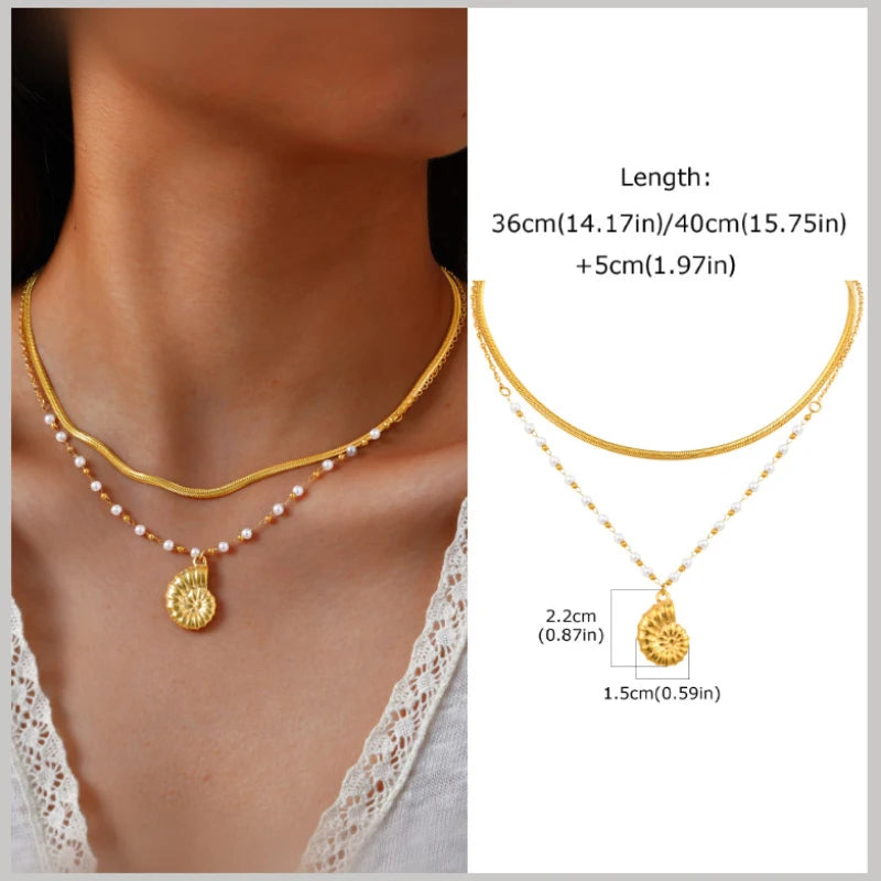 18k Gold Plated Pearl Shell Starfish Necklace | Summer Beach Jewelry for Women close-up view