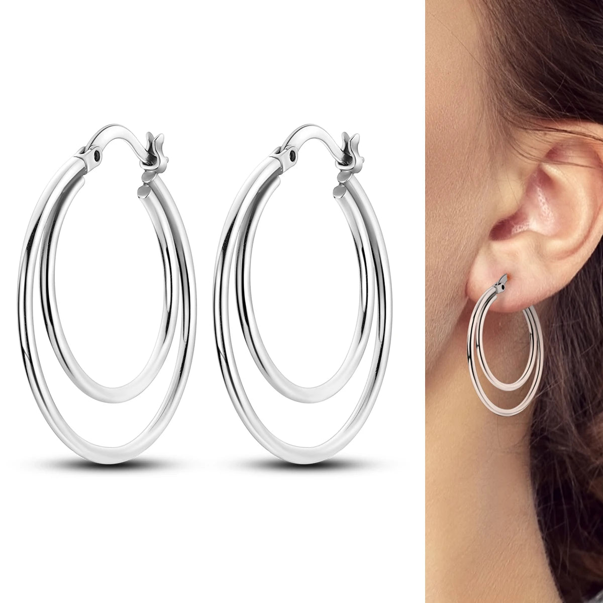 Hot Sale 925 Sterling Silver Heart Earrings Fit Original Charms Hoop Earrings For Women detail view